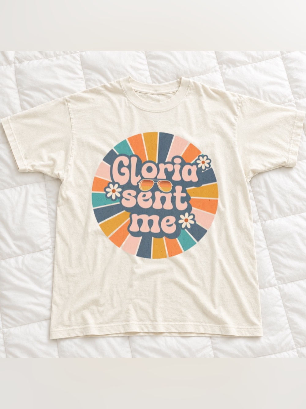 Gloria Sent Me Cream Graphic Tee - Colorful Vintage Activist Shirt